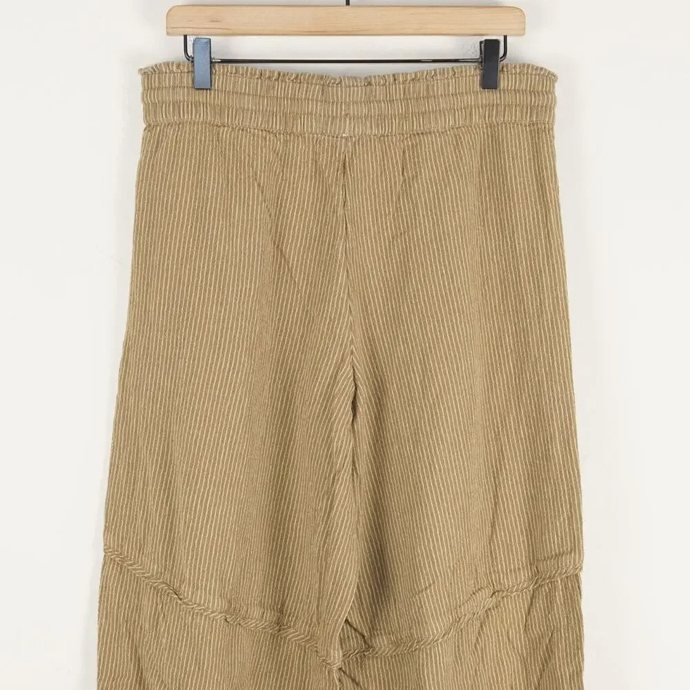 Free People Something Good Leaf Green Striped Cotton Pull On Barrel Leg Pants L